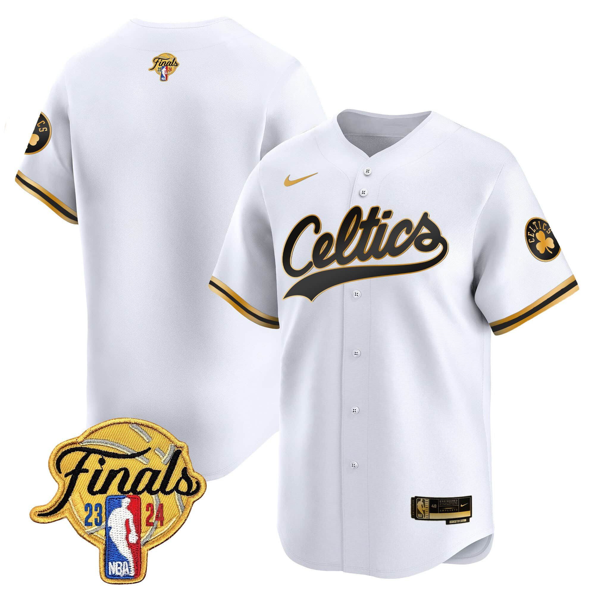 Men Boston Celtics Blank White 2024 Nike Finals Patch Baseball NBA Jersey->boston celtics->NBA Jersey